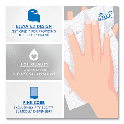 Scott® Slimroll Towels, 1-Ply, 8" x 580 ft, White/Pink Core, Traditional Business, 6 Rolls/Carton