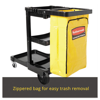 Rubbermaid® Commercial Multi-Shelf Cleaning Cart, Plastic, 4 Shelves, 1 Bin, 20" x 45" x 38.25", Black