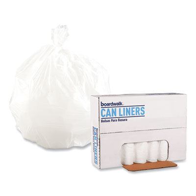 Boardwalk® Low-Density Waste Can Liners, 16 gal, 0.4 mil, 24" x 32", White, Perforated Roll, 25 Bags/Roll, 20 Rolls/Carton