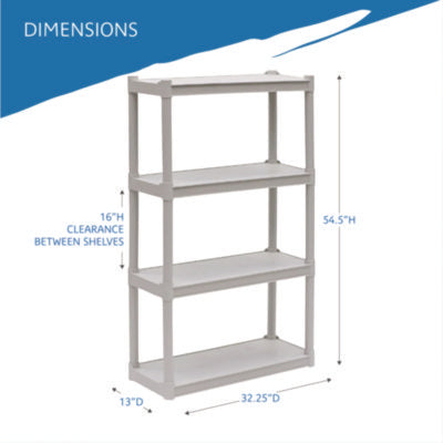 Iceberg Rough n Ready Open Storage System, Four-Shelf, Injection-Molded Polypropylene, 32w x 13d x 54h, Platinum